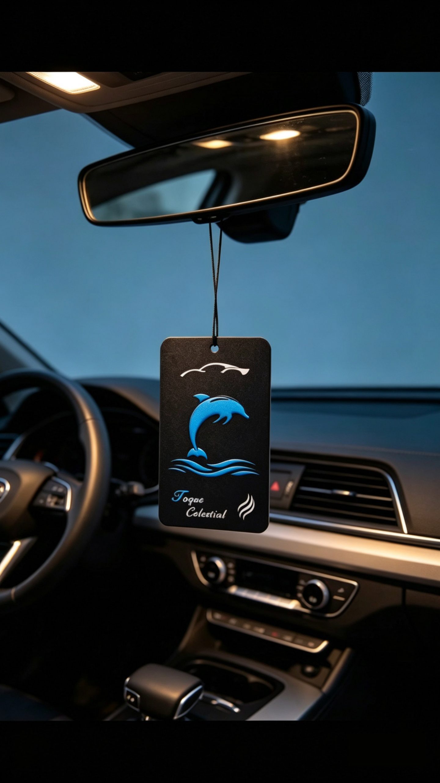 Ambientador colgante Toque Celestial instalado en el interior de un automóvil